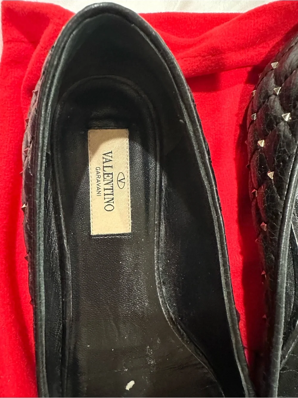 Valentino Garavani Black Quilted Flats with Silver Pointed Caps